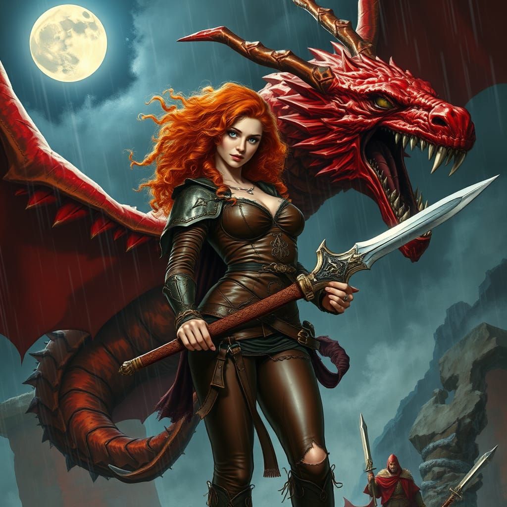 Medieval Sorceress with Dragon in Fantasy Art Style