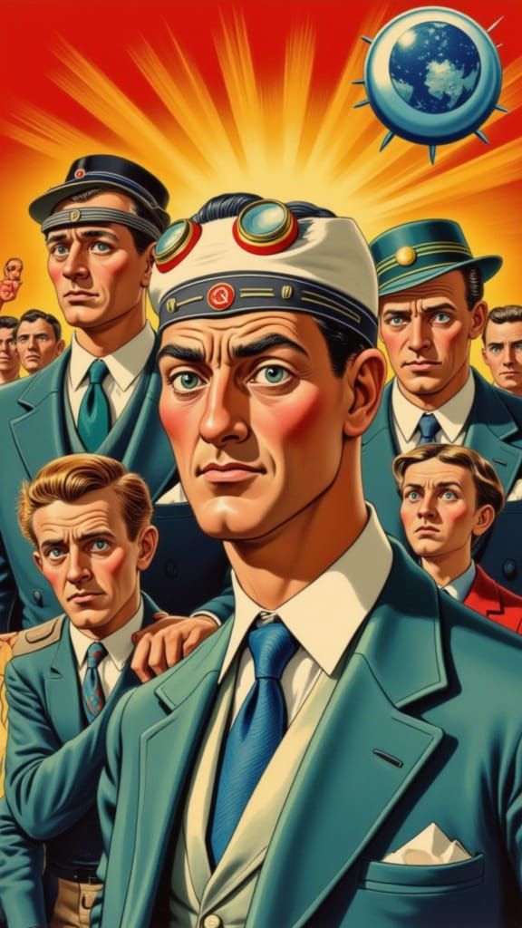 Soviet Propaganda Poster: Heroic Scientists in 1950s Style