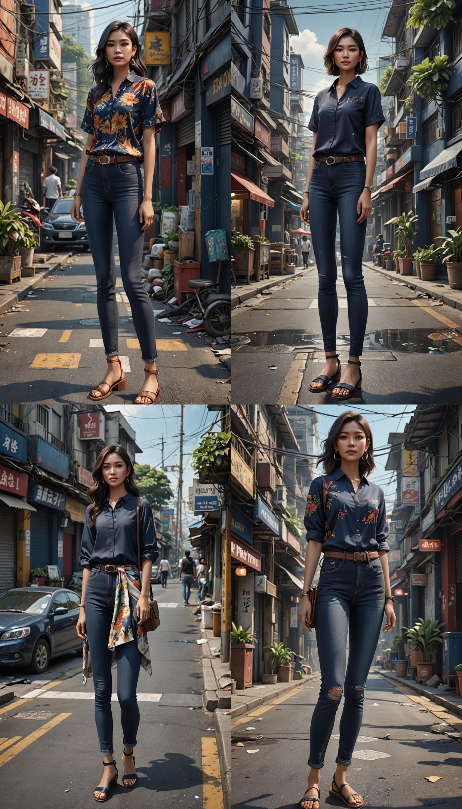 Beautiful Indonesian Woman in Photorealistic Street Scene