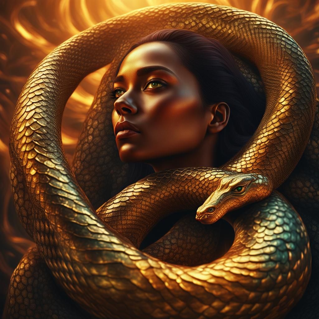 Serpent Woman Digital Matte Painting in Vibrant Colors