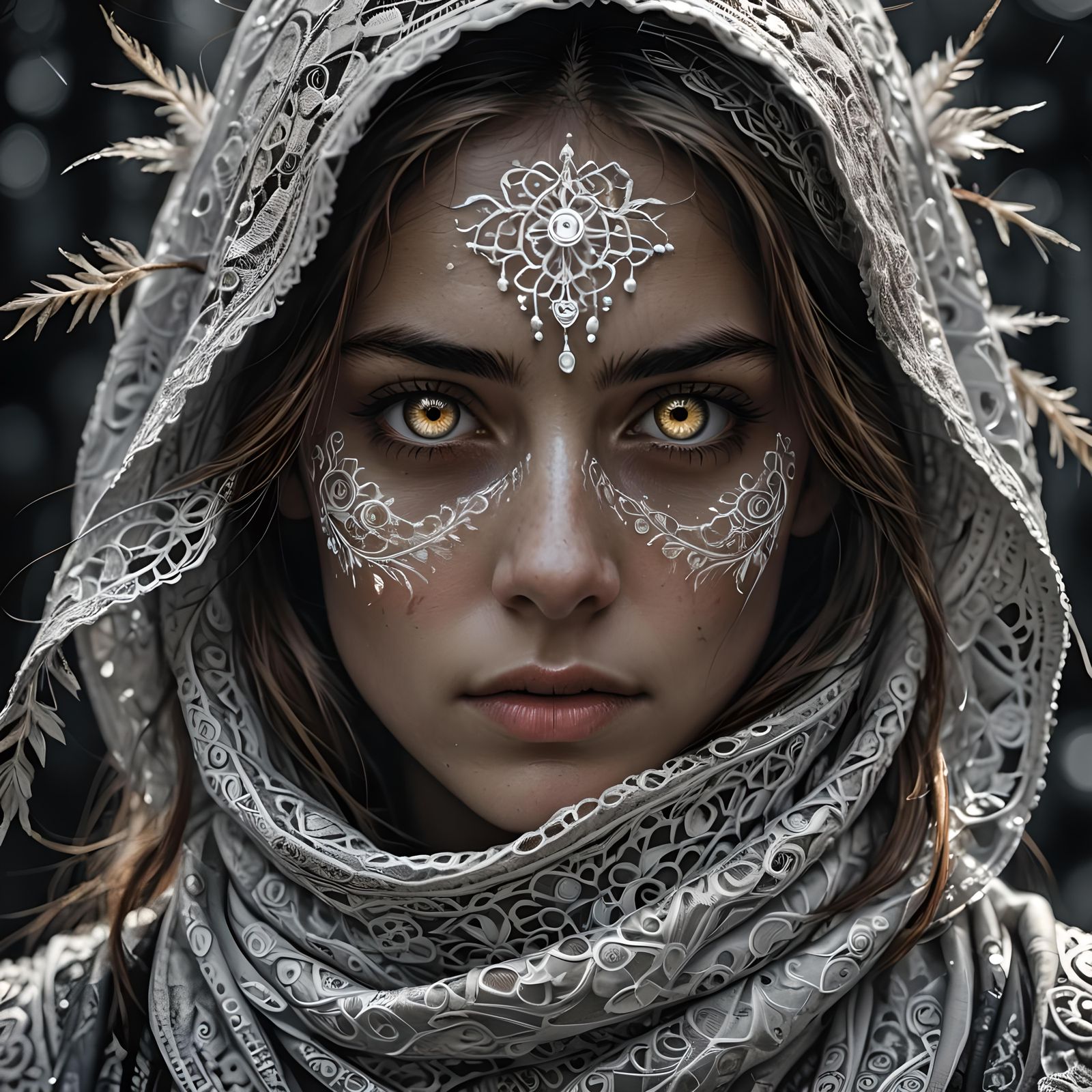 Woman with Glowing Eyes: Hyperrealistic Portrait