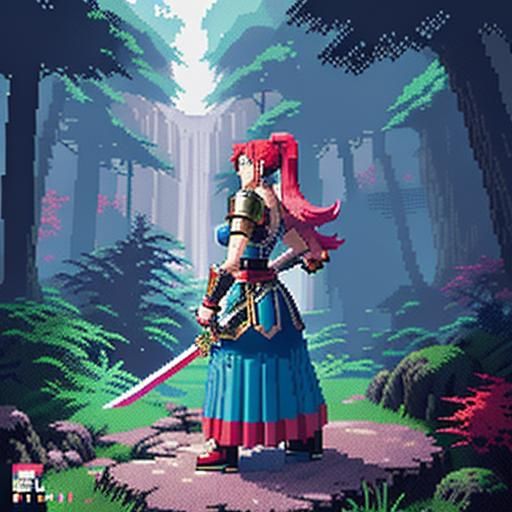 8-Bit Pixel Art: Japanese Elf Warrior