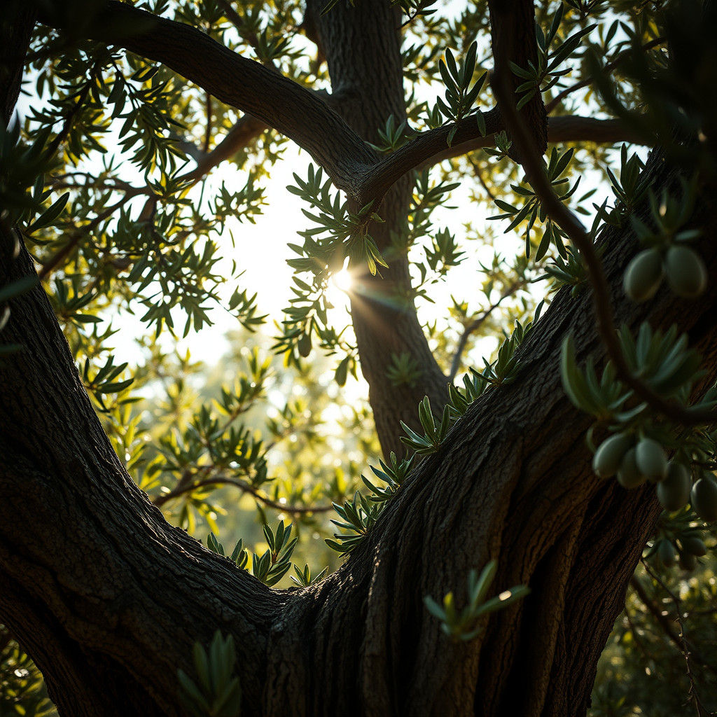 Olive Tree Trunk with Light, Hyperrealistic Detail