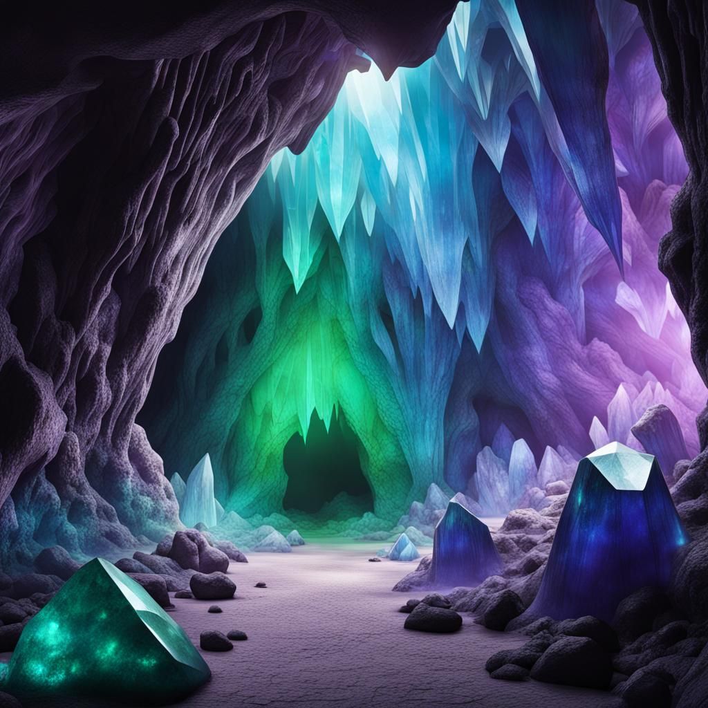 Alien Crystal Cave with Giant Colorful Crystals