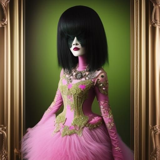 Green Alien Emo Girl Portrait in Haute Couture