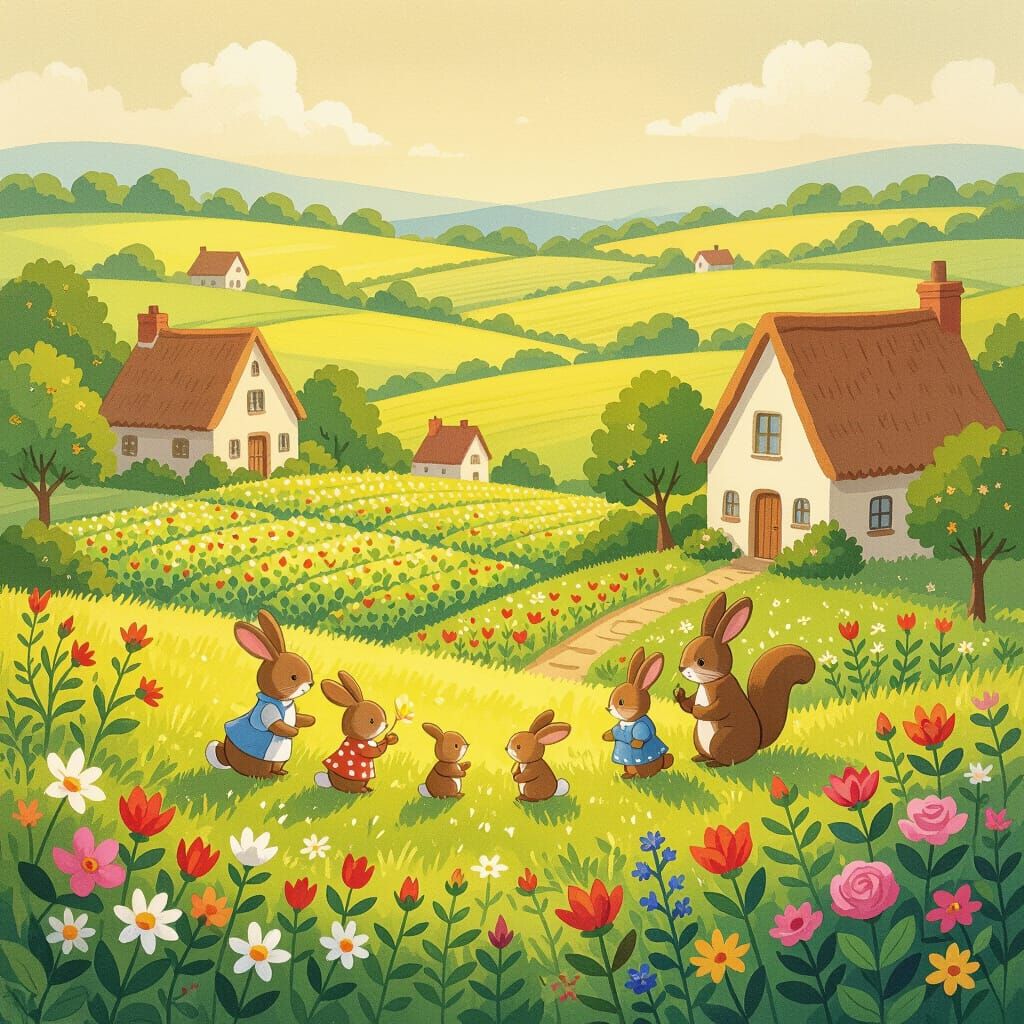 Peaceful Plant & Animal Village in Storybook Style