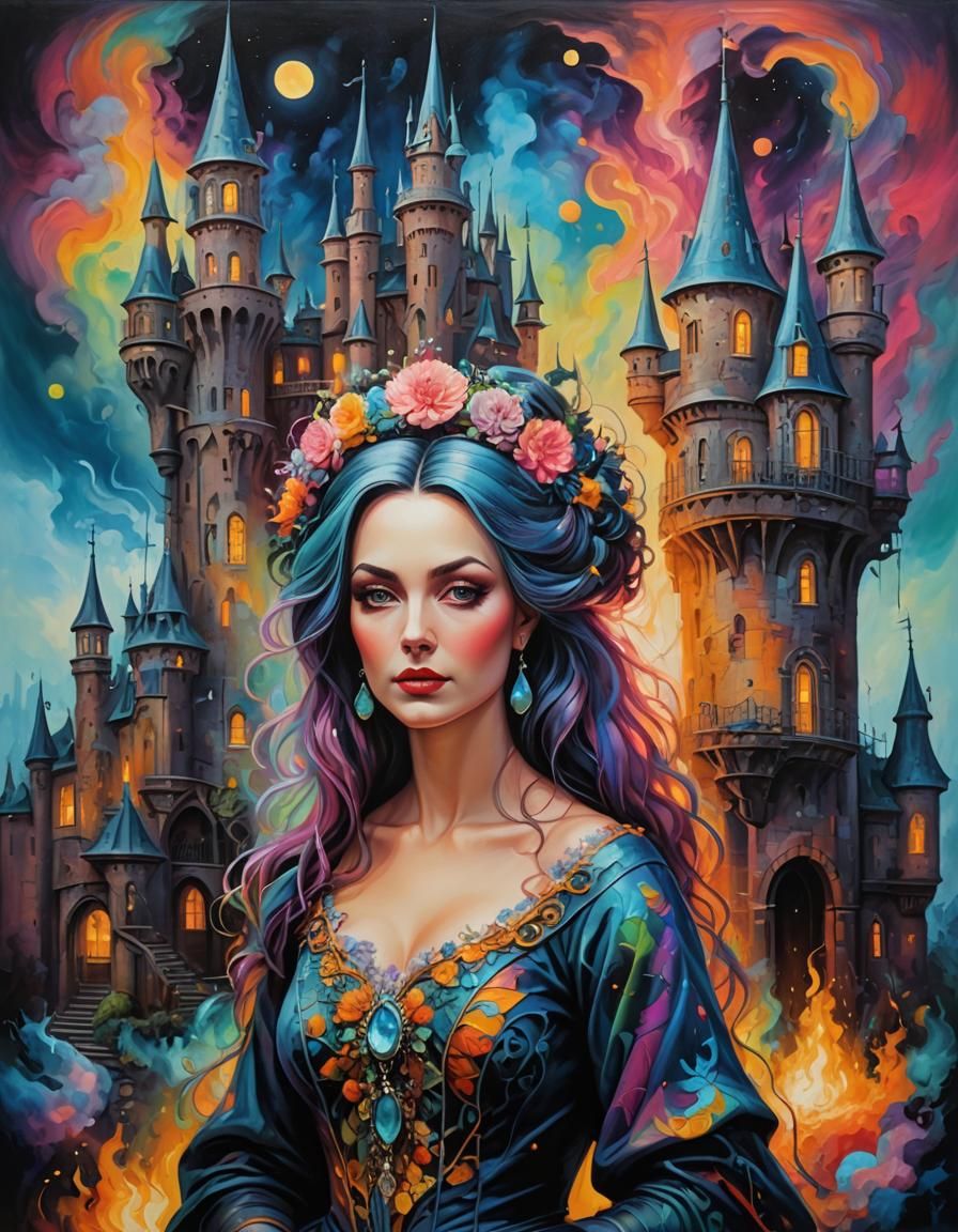 Surreal Portrait of a Lady-Witch in Neon Pastels