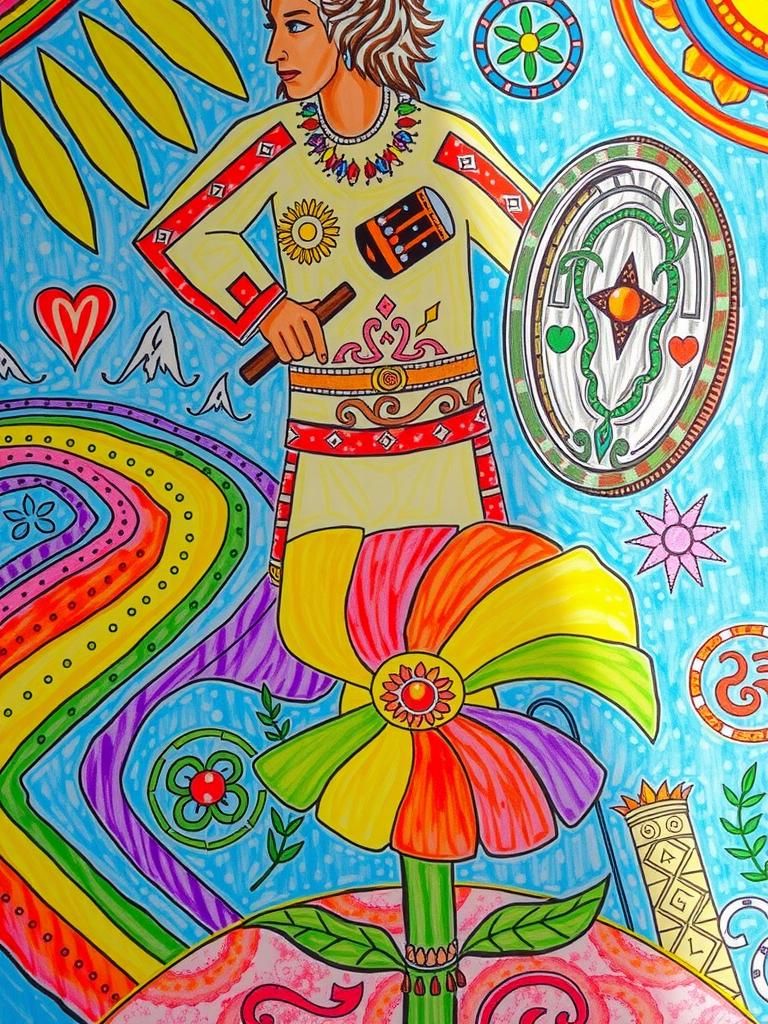 Shaman Plays Tambourine on Seven-Colored Daisy