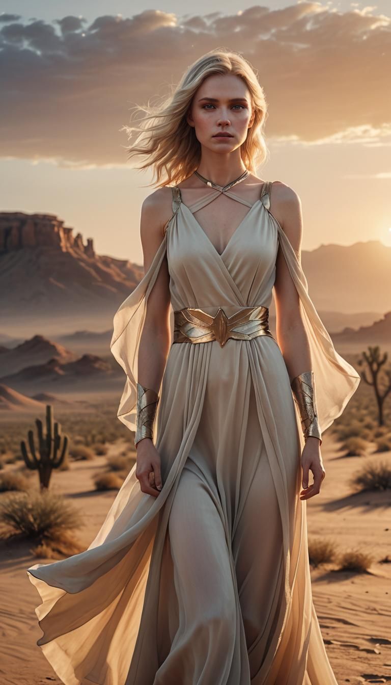 Desert Sage with Futuristic Dagger, Photorealistic Art