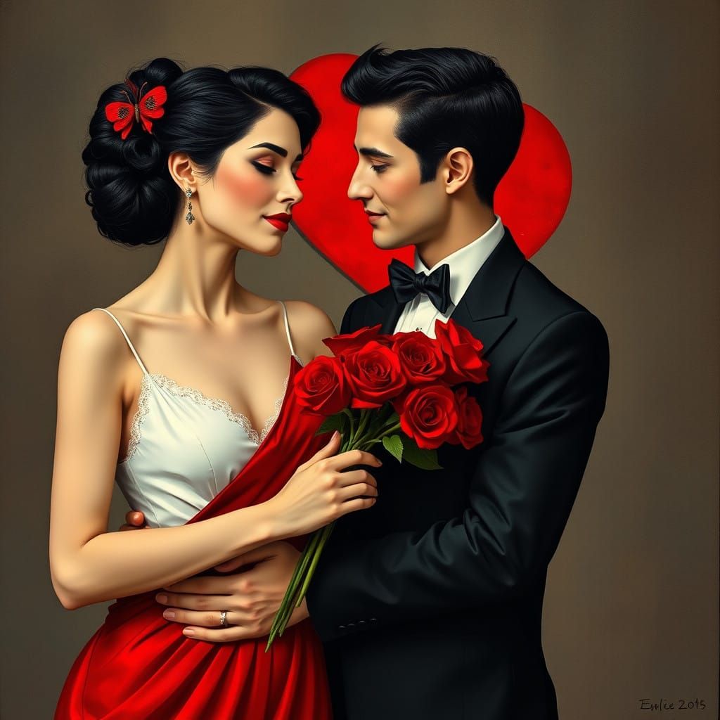 Elegant Couple on Valentine's Day, Inspired by Klimt's Golde...