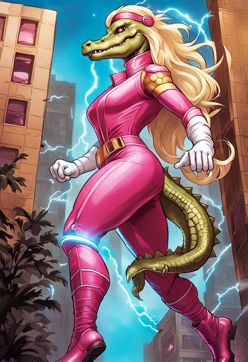 Kaiju Crocodile Woman in Comic Book Art Style