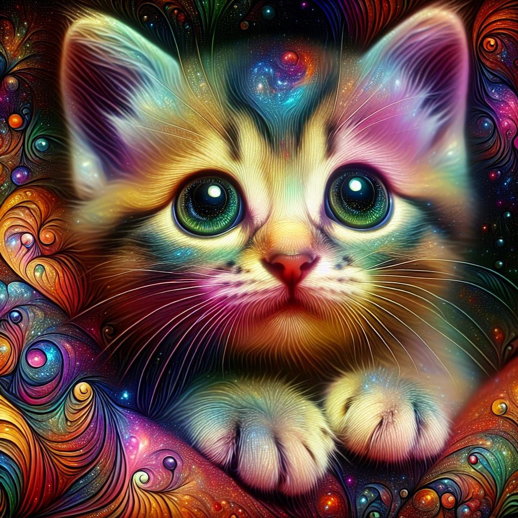 Cosmic Kitten with Big Green Eyes in 8K