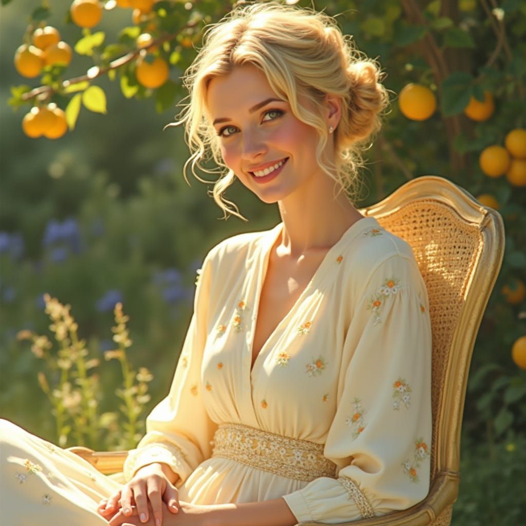 Blond Woman in Garden, Impressionist Style