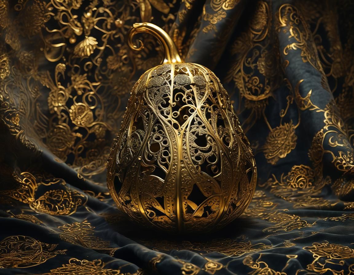 Surreal Golden Gourd Still Life in Macro