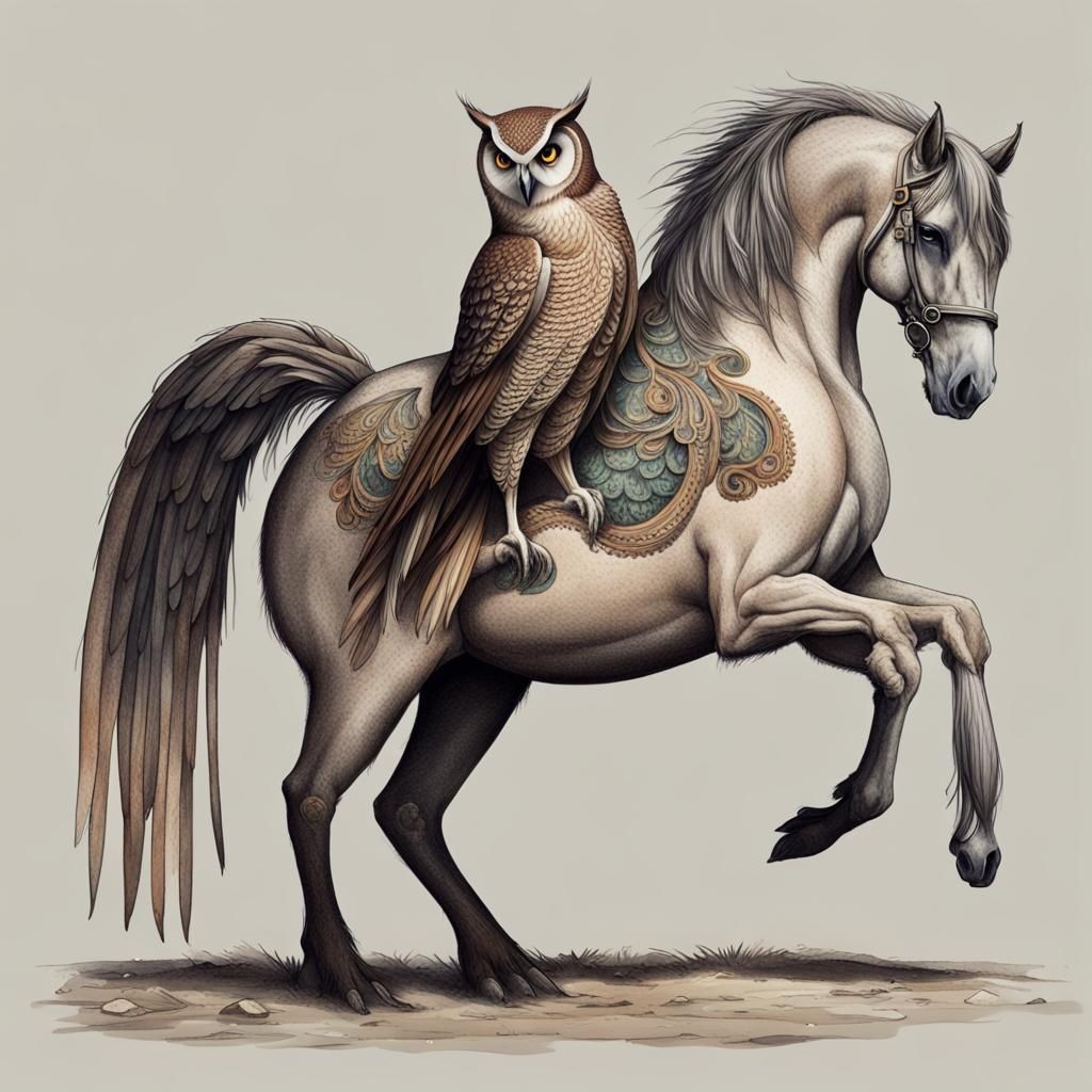 Mythical Owl-Horse Creature Fusion