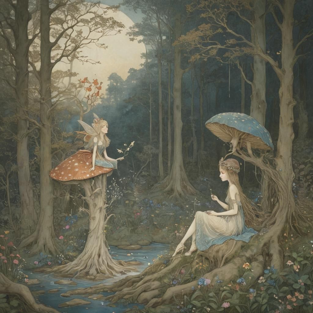 fairytale woodlands in the style of kay nielsen and Ivan Bilibin and Arthur Rackham and Edmund Dulac