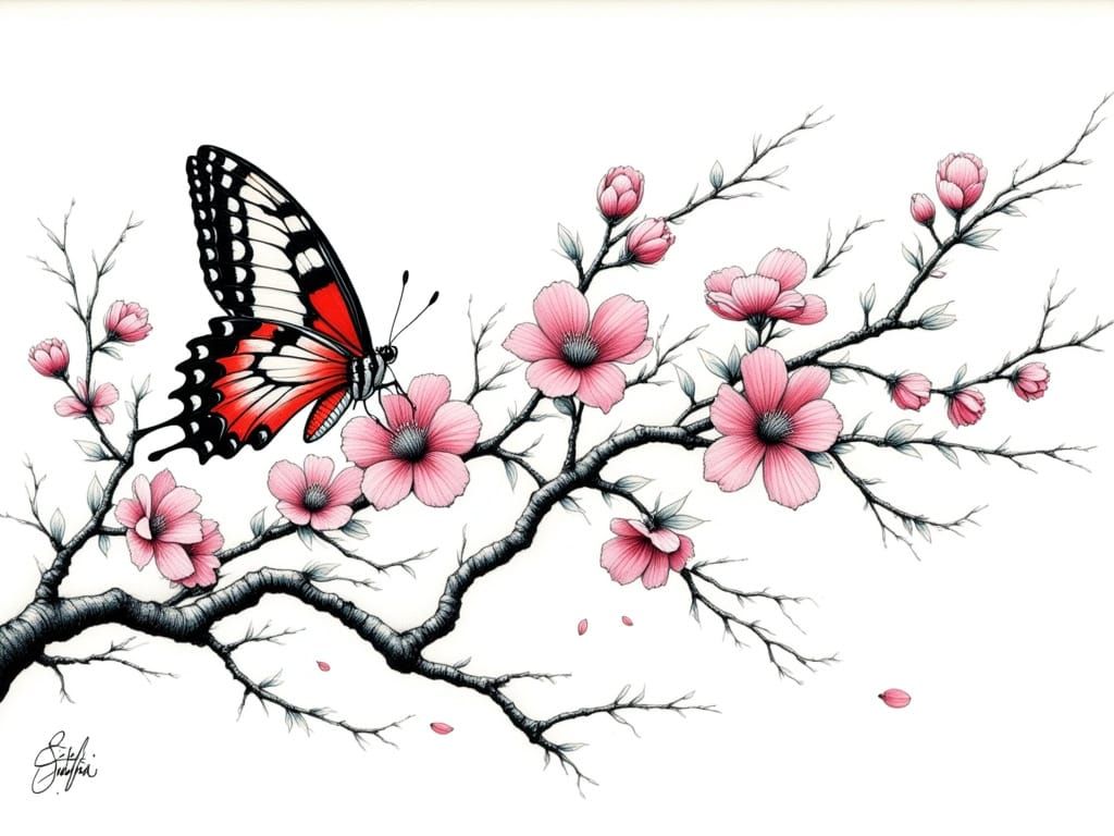 Spectacular Swallowtail Butterfly on Blossoms