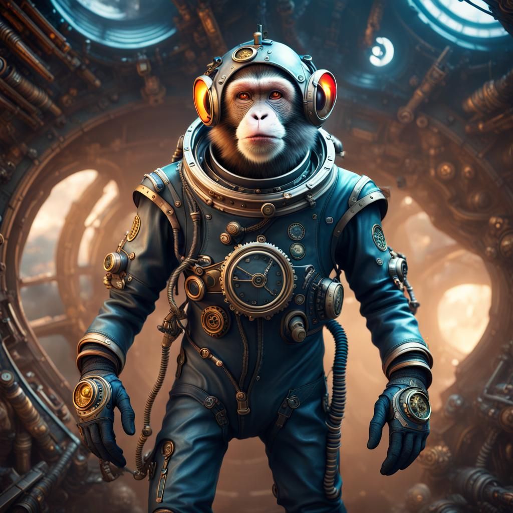 Steampunk Monkey Astronaut in Detailed Matte Painting