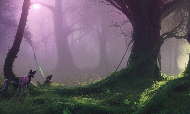 Lush Forest with Creepers and Pink Treehouses