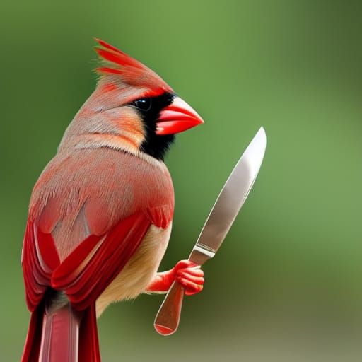 Angry Cardinal Gripping Knife in Wing