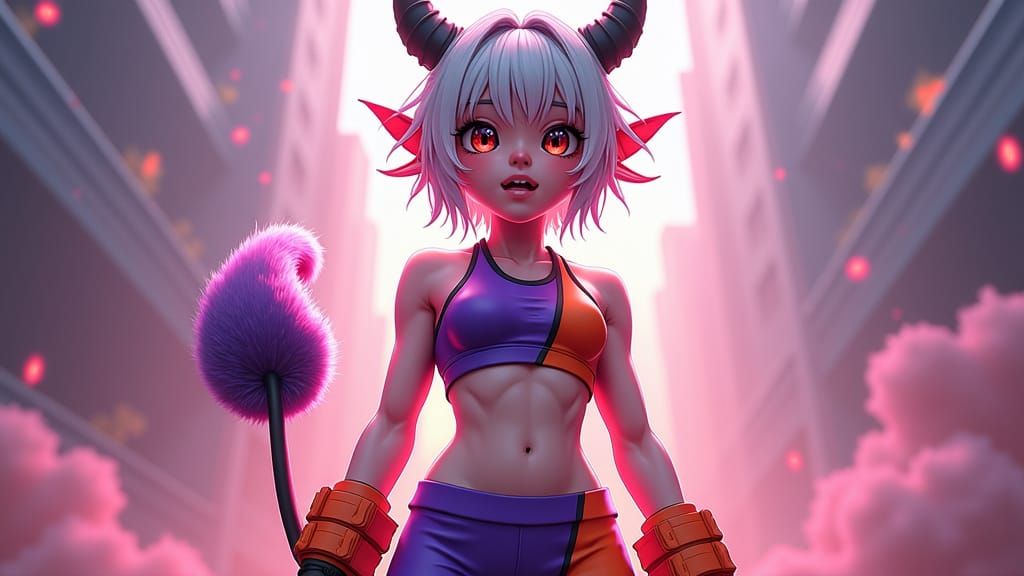 Weightlifter Devil: 3D Anime Art in Vibrant Colors