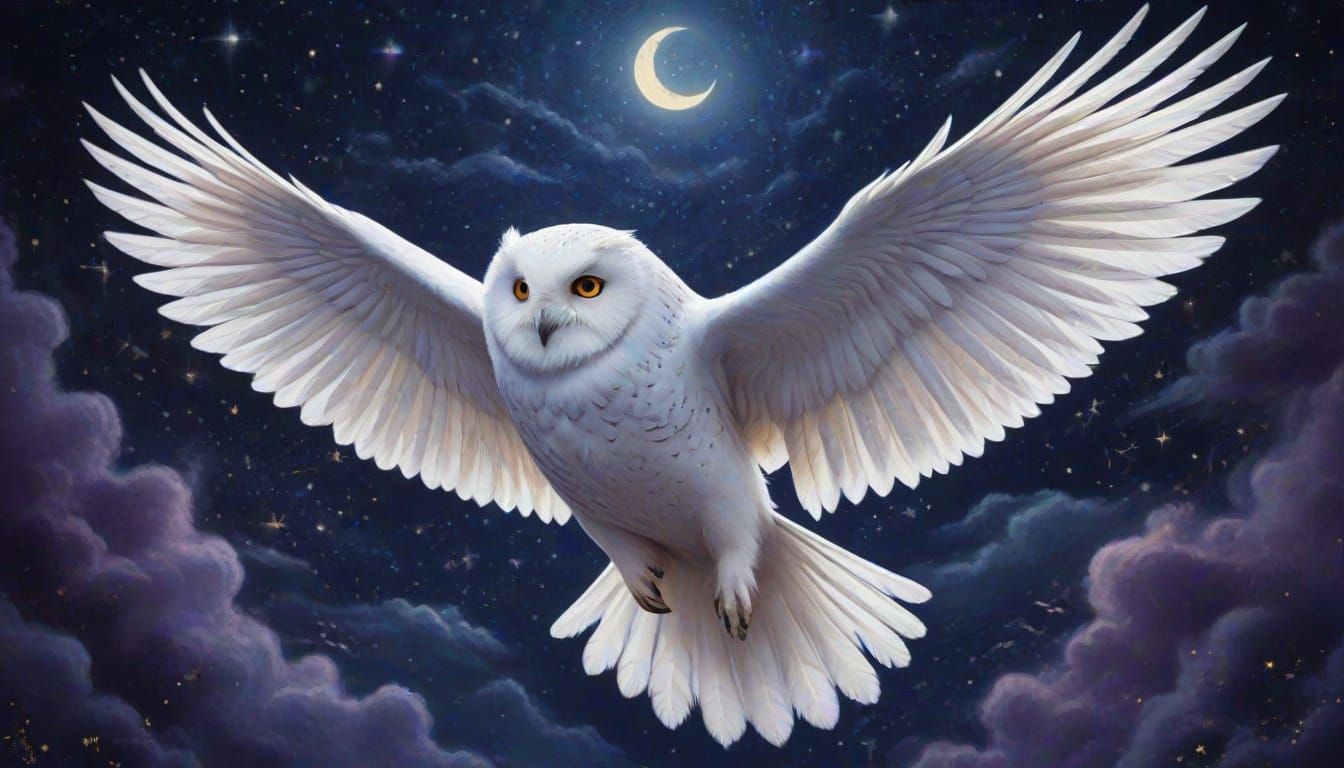 Hedwig the White Owl in Enchanting Art Nouveau Style