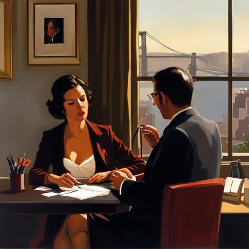 Office Scene in Vettriano Style