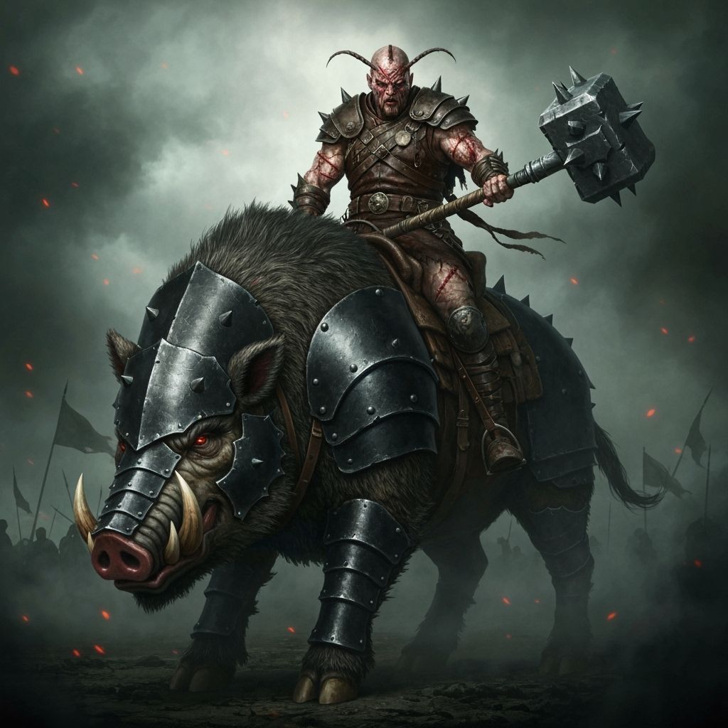 Armored Boar Rider in Dark Fantasy Style