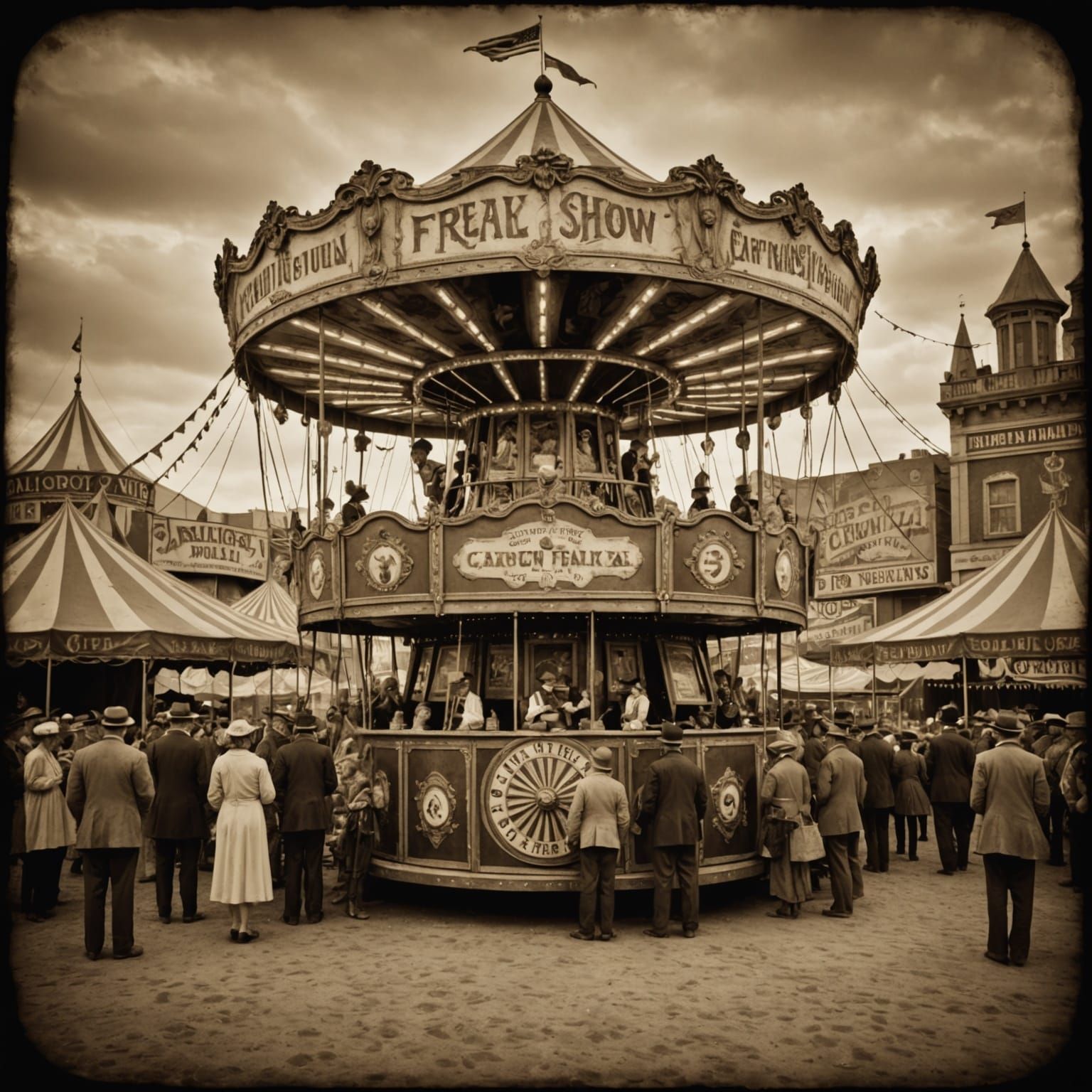 Vintage Carnival Freak Show Sepia Photograph