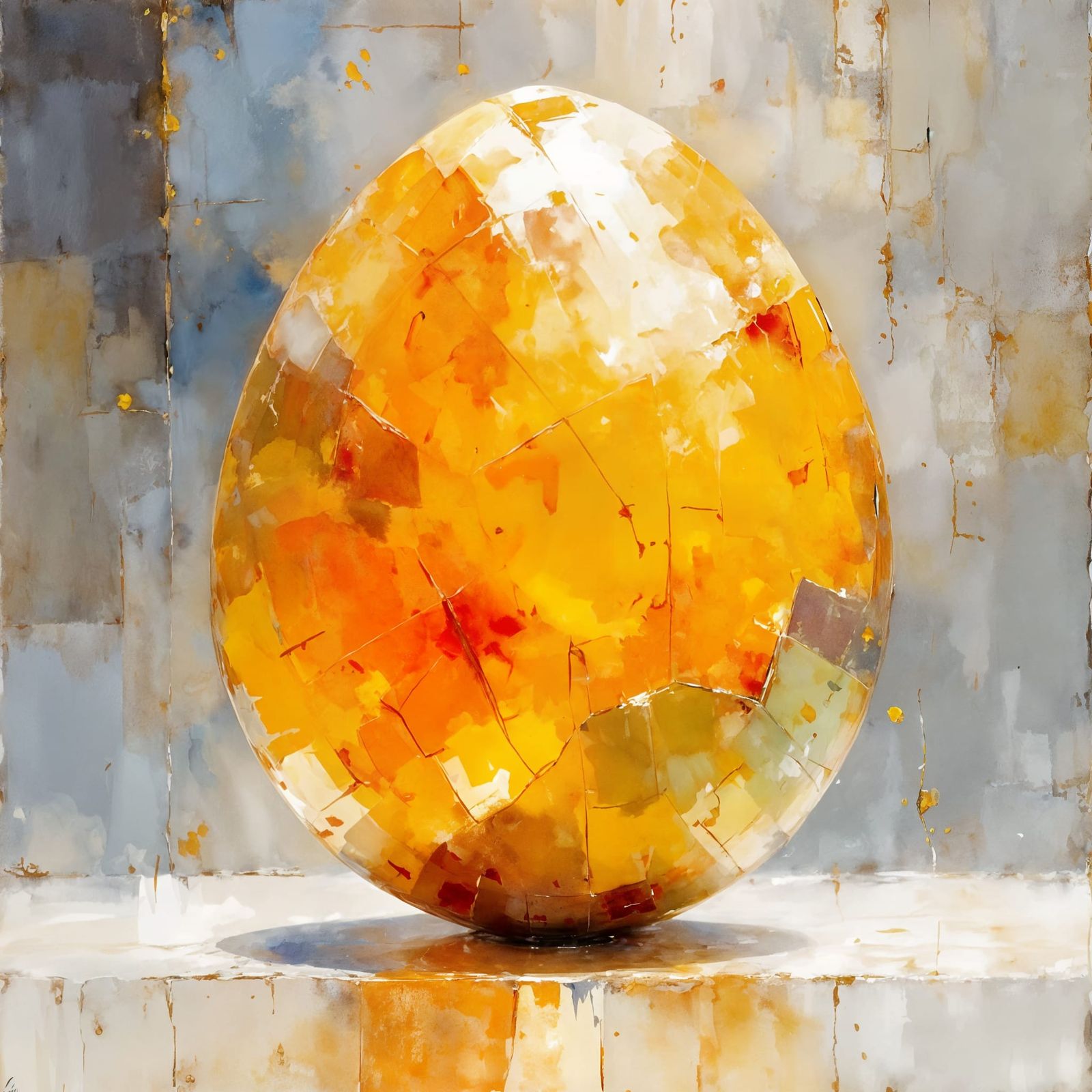 Topaz Egg Sculpture in Impressionist Watercolor Style