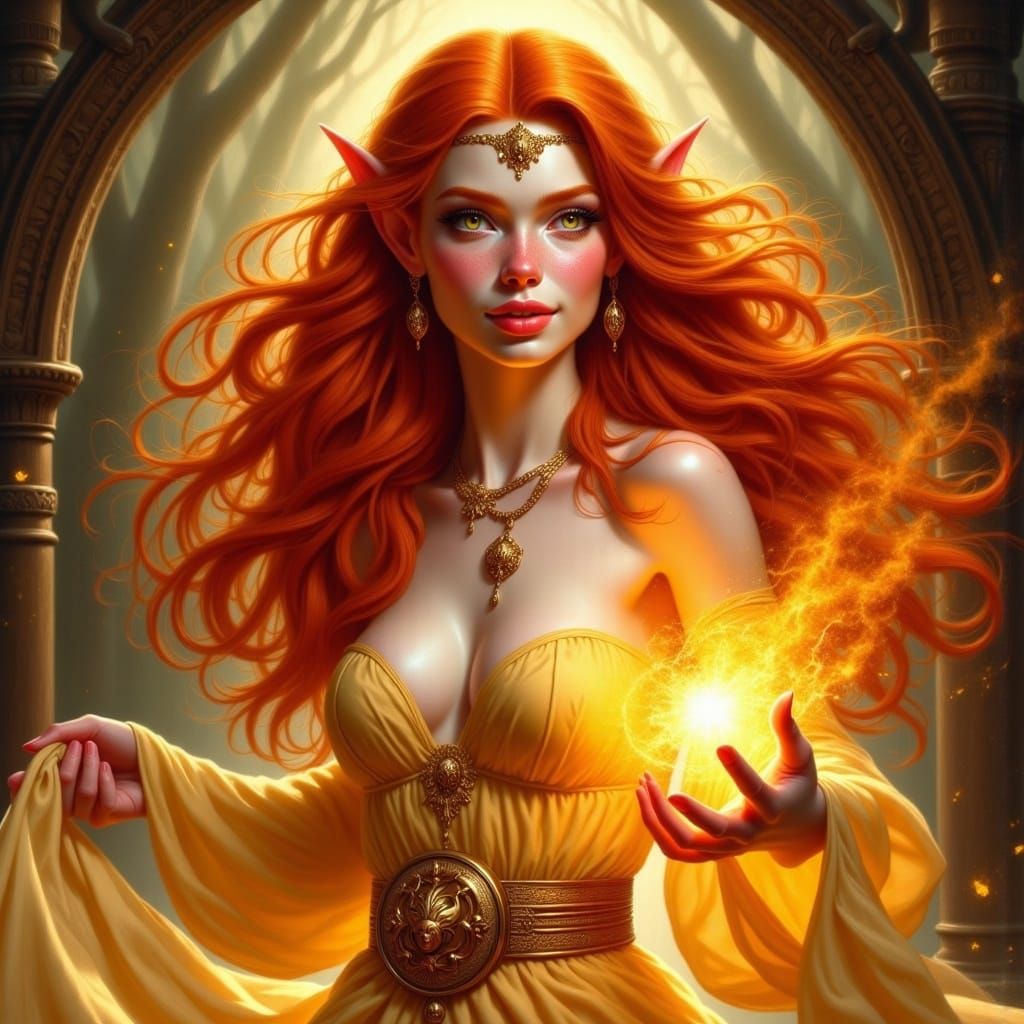 Ginger Elf Mage Radiating Golden Magic
