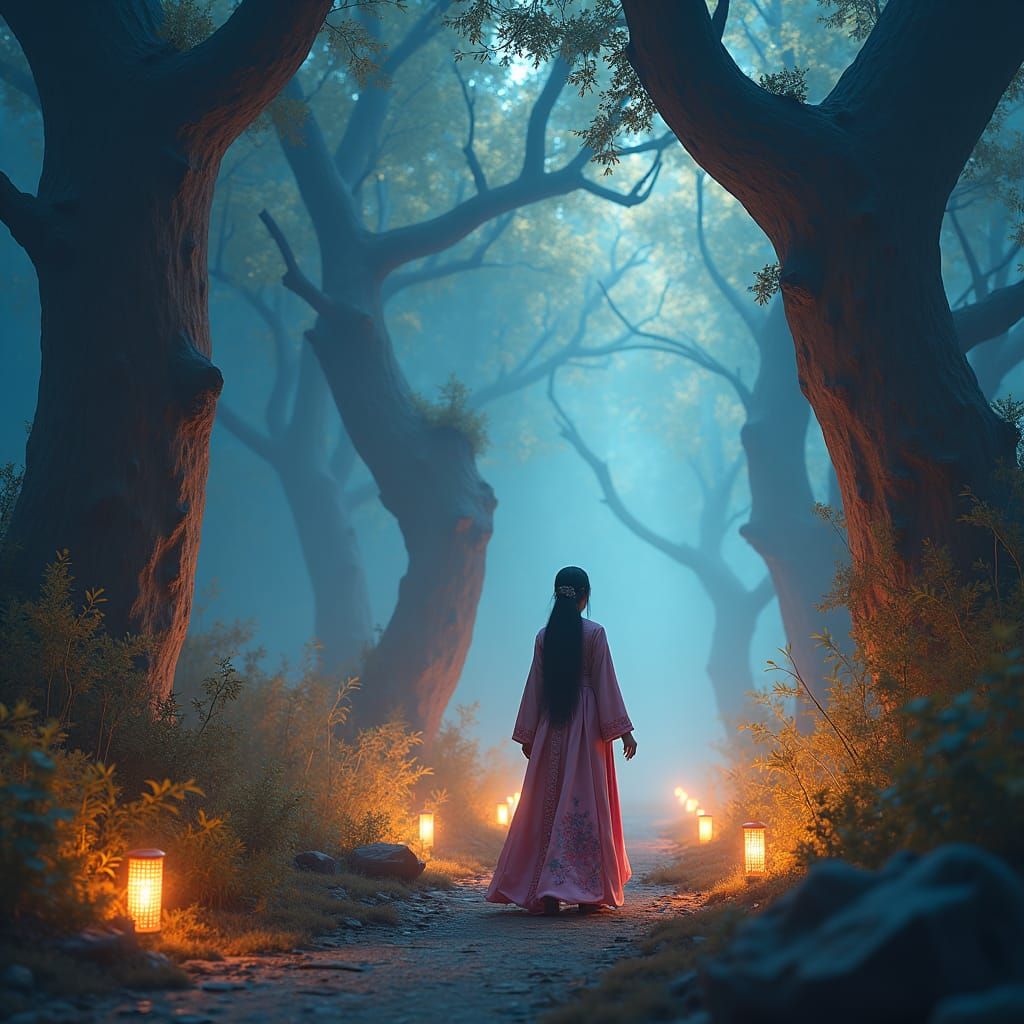 Mystical Forest Girl in Dreamlike Matte Painting