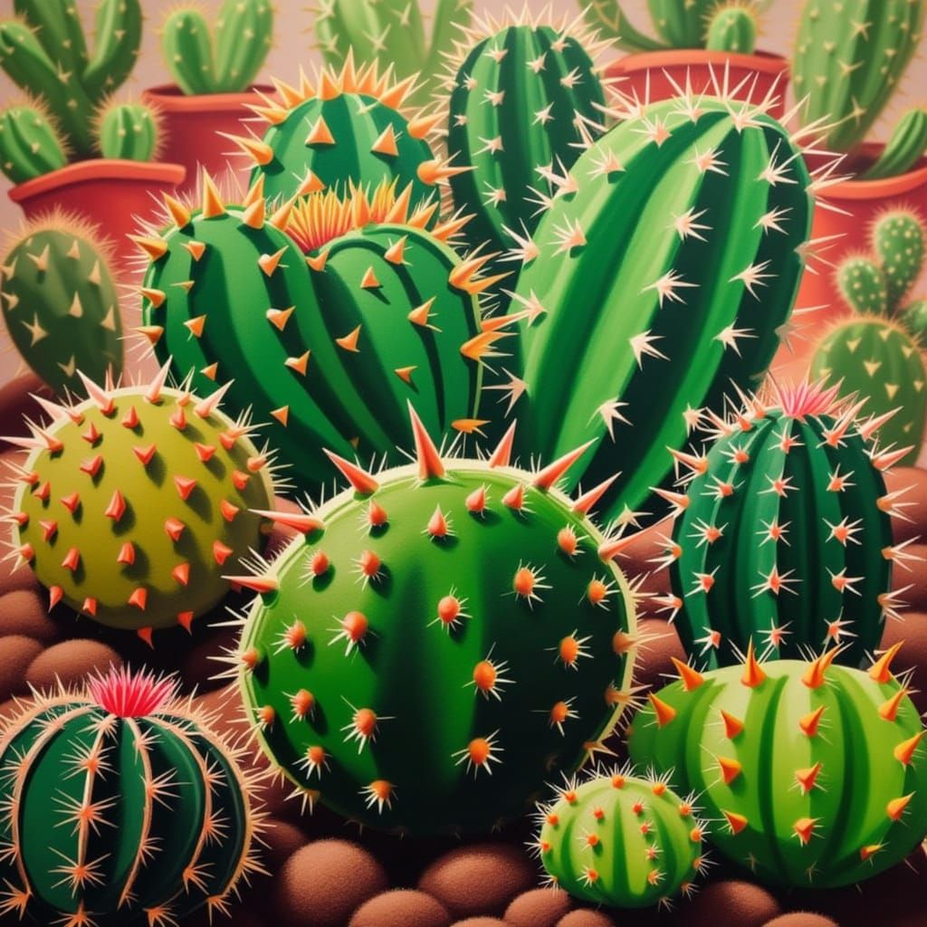 Vibrant Botanical Illustration of Succulents in Warm Sunligh...