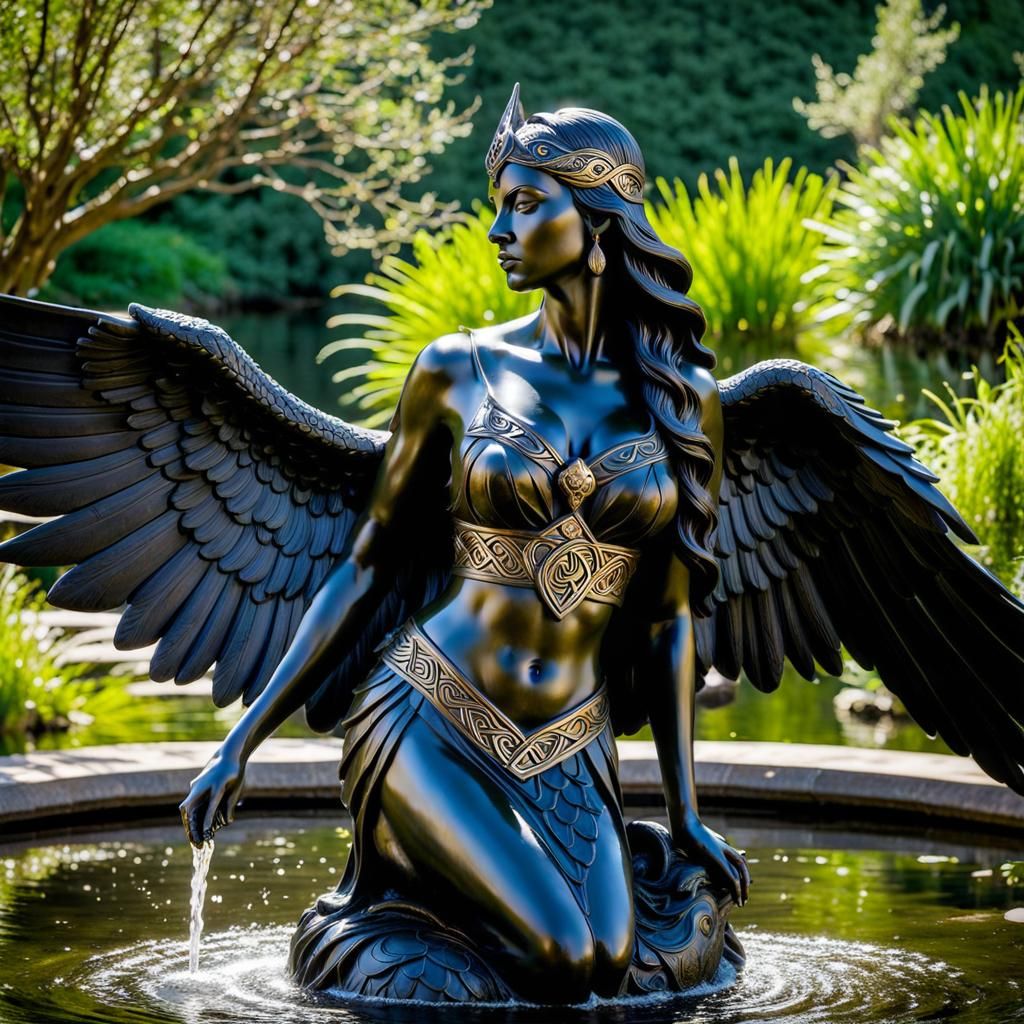 Winged Morrigan Fountain