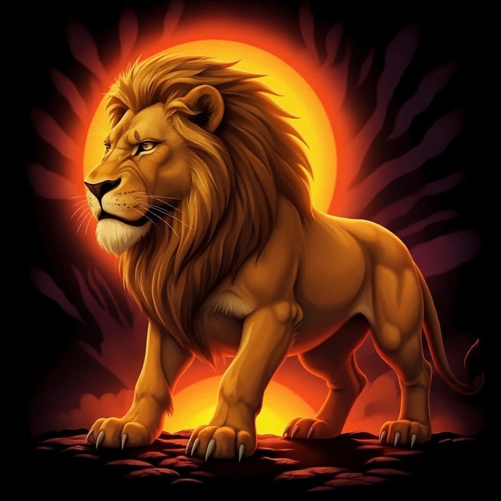 Heroic Lion Portrait in Dramatic Lighting