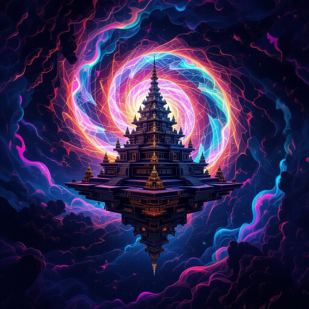 Psychedelic Fractal Temple in Neon Plasma Vortex