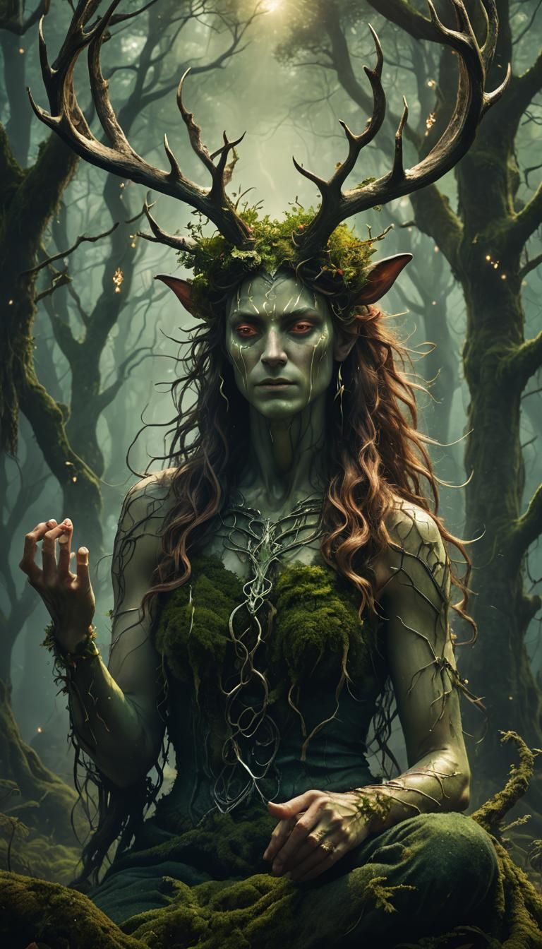 Cernunnos: Horned God Portrait in Mystical Forest