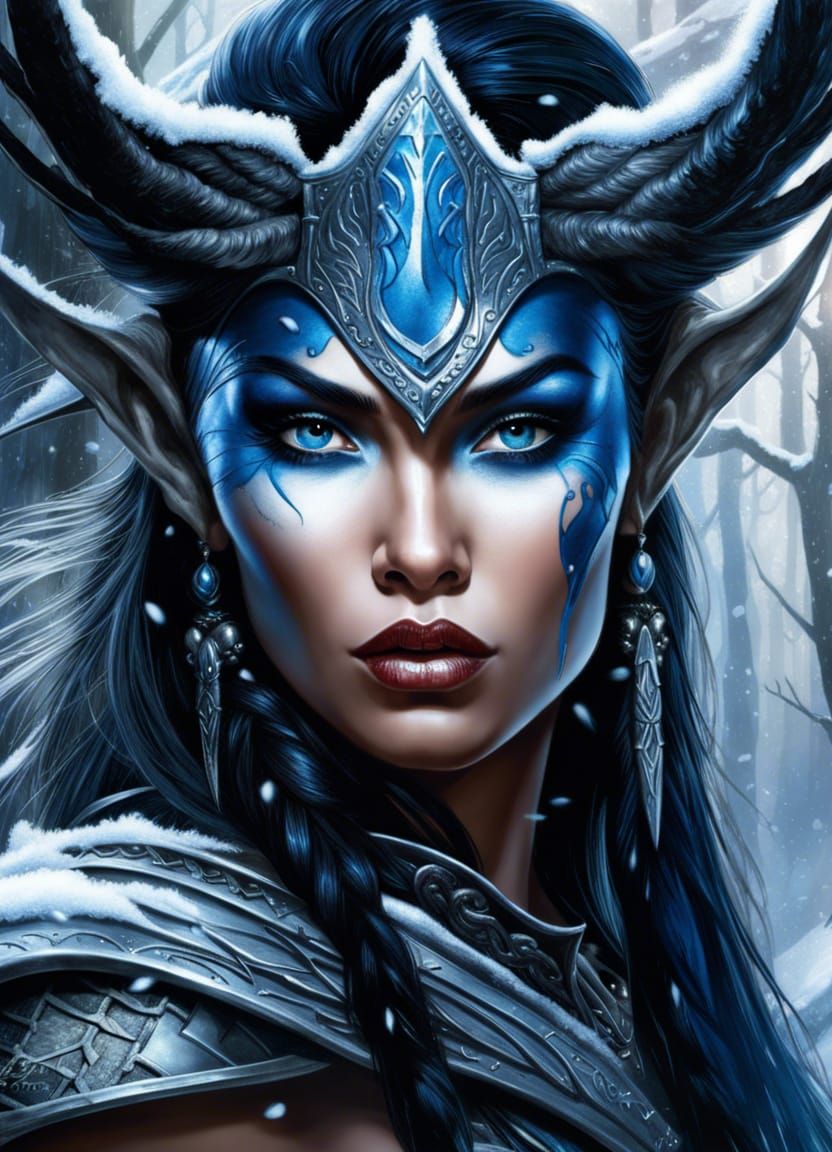 Ice Elf Valkyrie Princess in Winter Forest