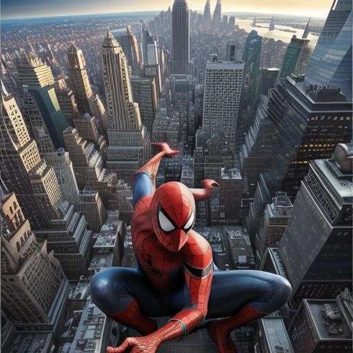 Spiderman Swings Through New York: Hyperrealistic Splash Art