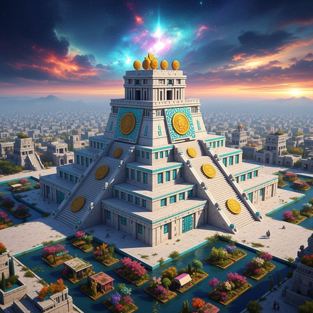 Colossal Aztec Temple with Turquoise Inlays