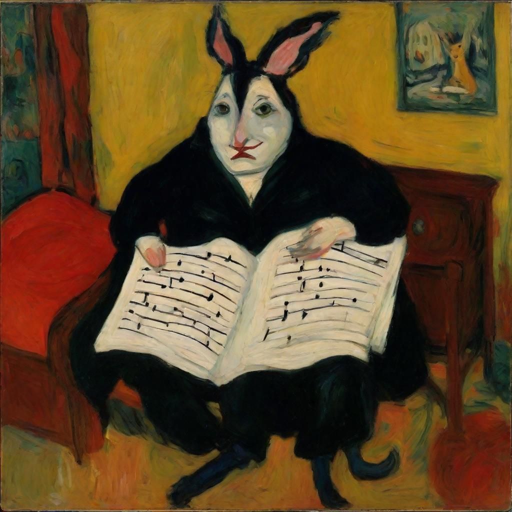 Surreal Vampire Rabbit Scene in Expressionist Style