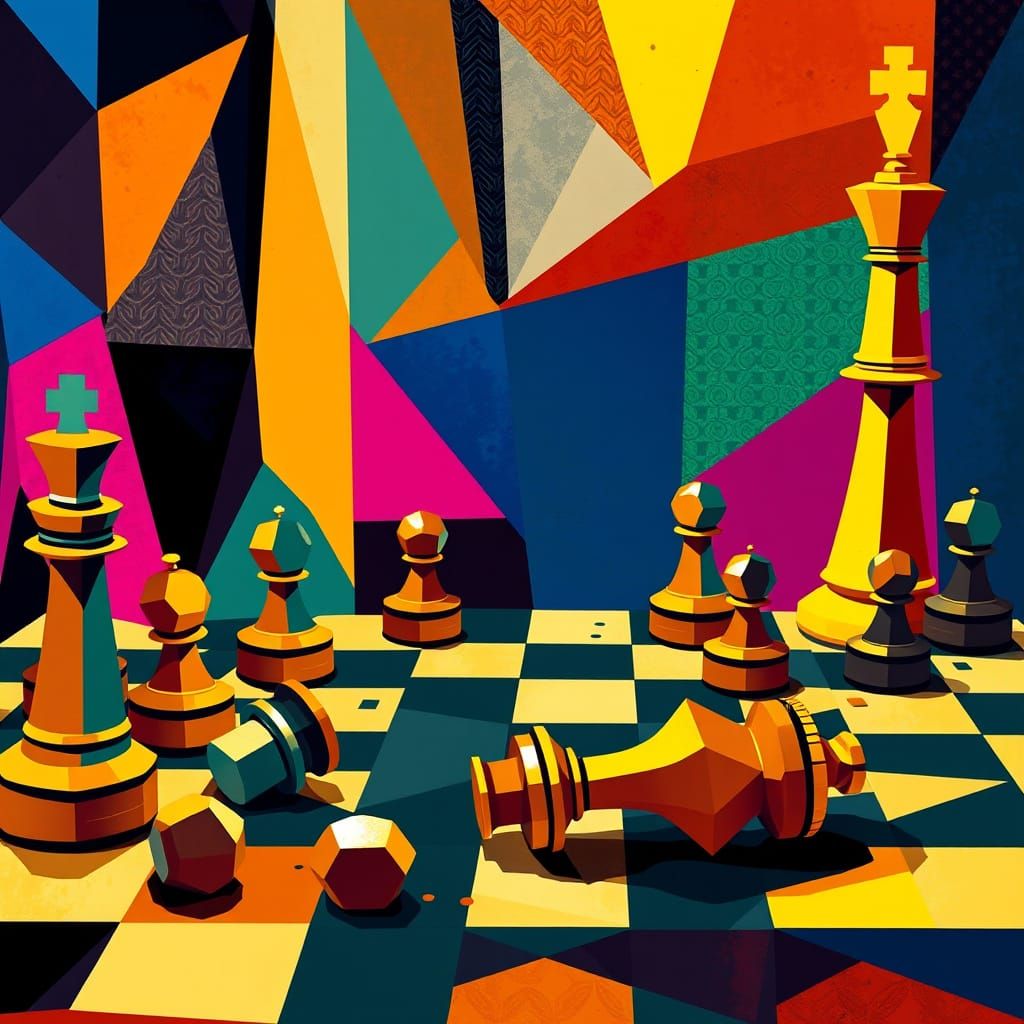 Vibrant Cubist Chessboard in Neo-Cubist Style