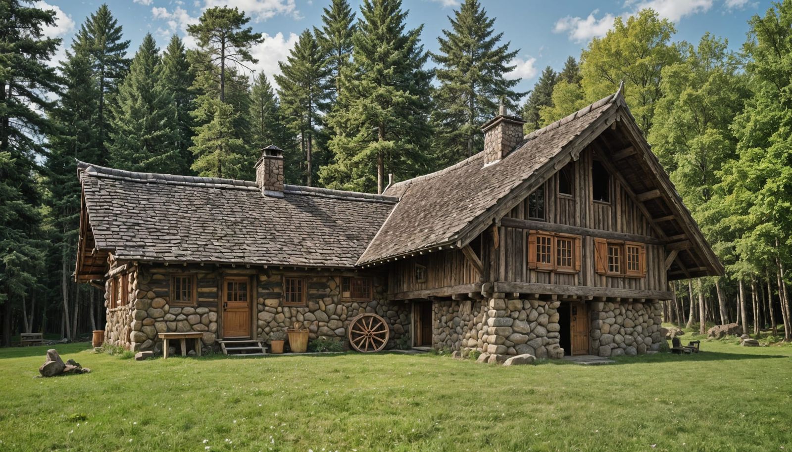 Medieval-Inspired Rustic Lodge Amidst a Pine Forest