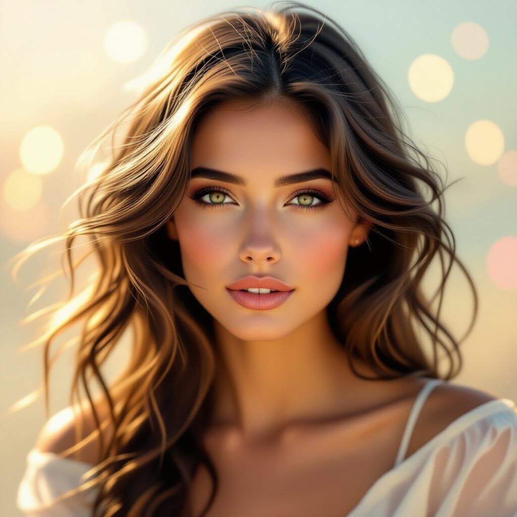 Ethereal Portrait of Woman in Golden Sunlight