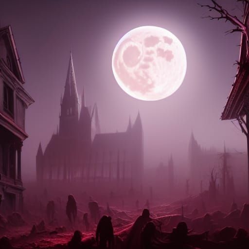 Blood Moon Over Dying World: Dark Fantasy Art