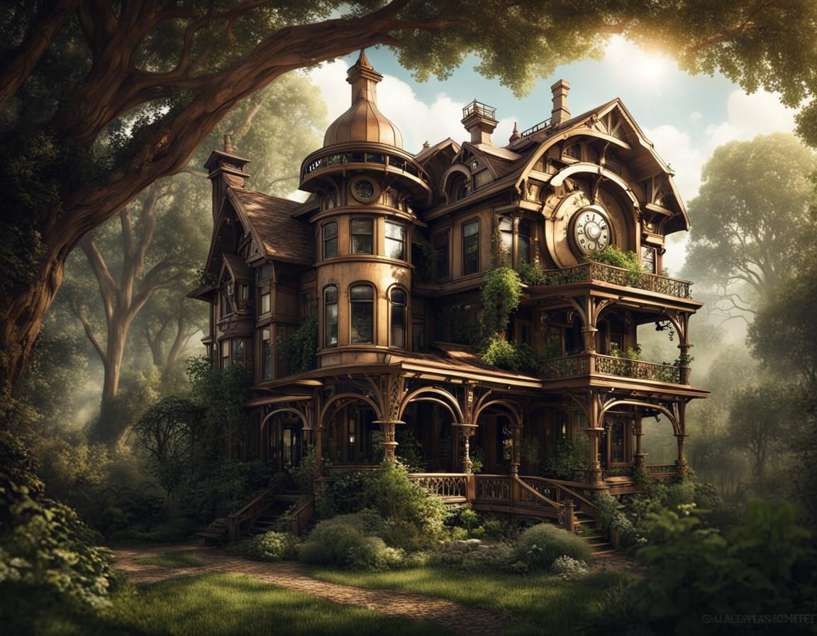 Steampunk Victorian House Amidst Nature