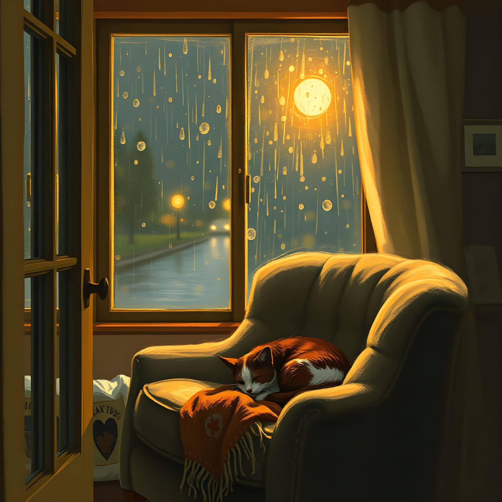 Cozy Rainy Night Scene Through a Window