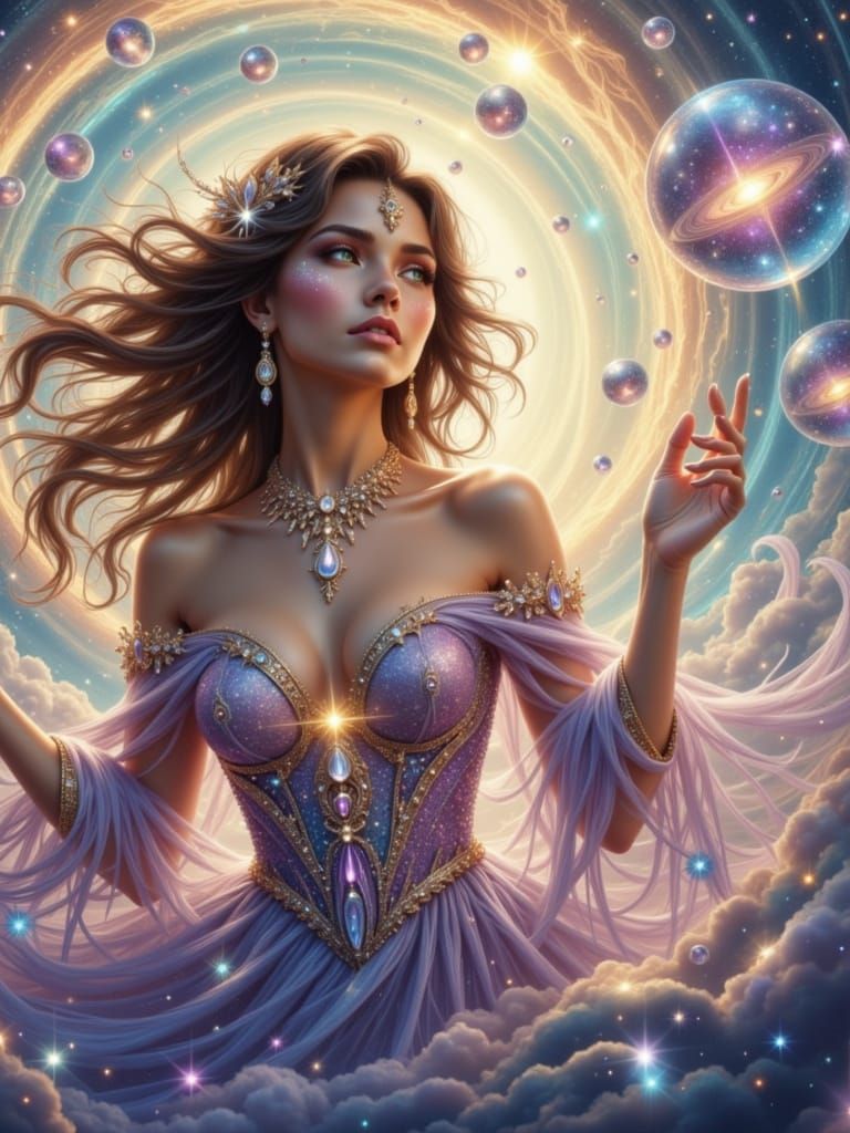 Celestial Goddess Emerges from Galaxy Vortex in Ethereal Lig...