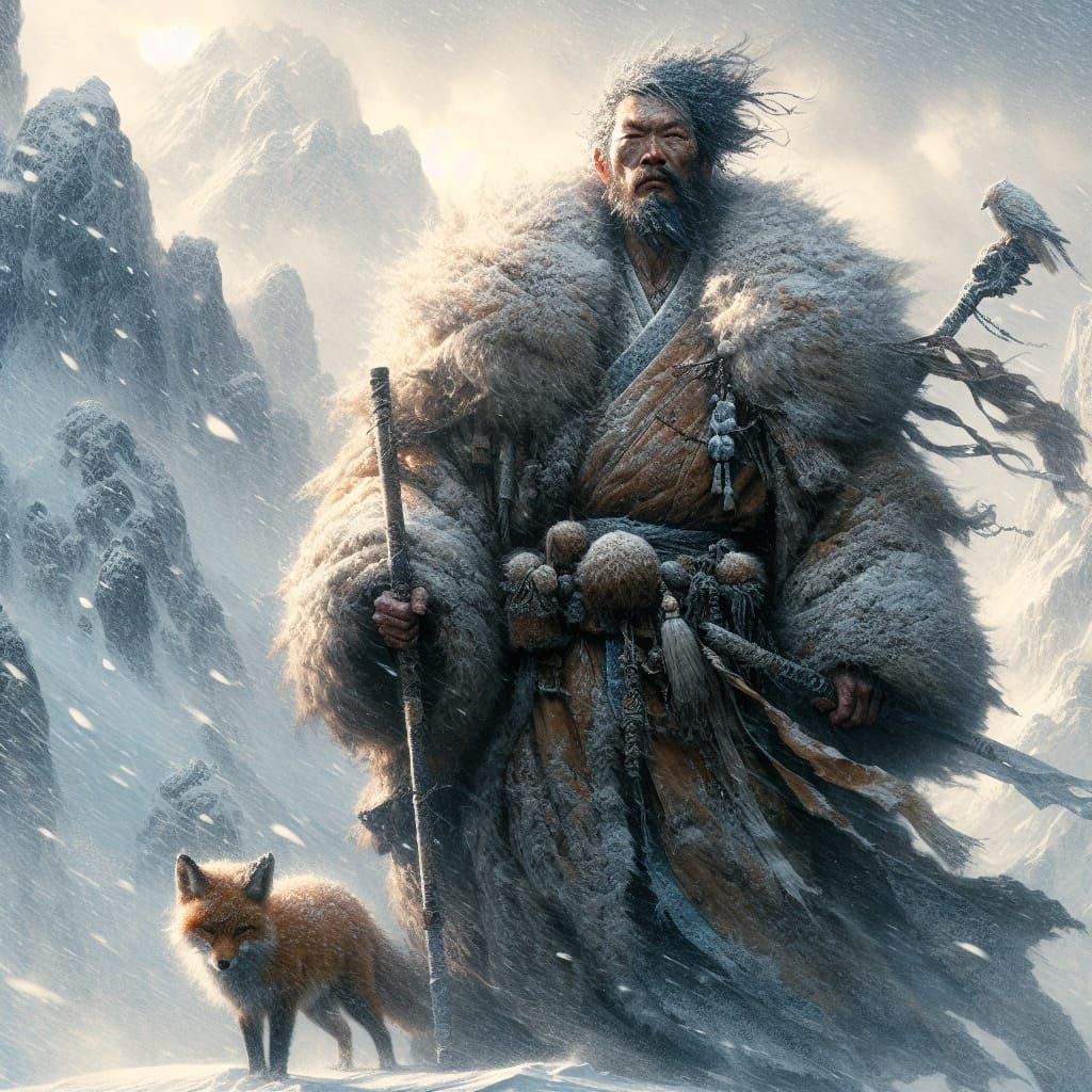 Monk and Fox in Snowstorm: Matte Painting