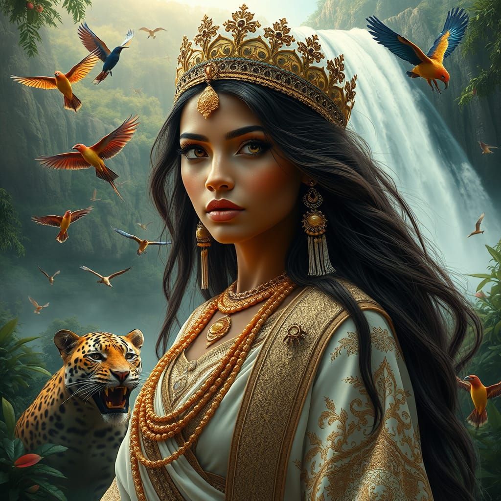 Regal Brazilian Goddess with Amber Eyes and Golden Garments ...